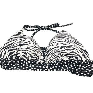 Victorias Secret Swimsuit Bikini Top Black White Animal‎ Print Halter Padded